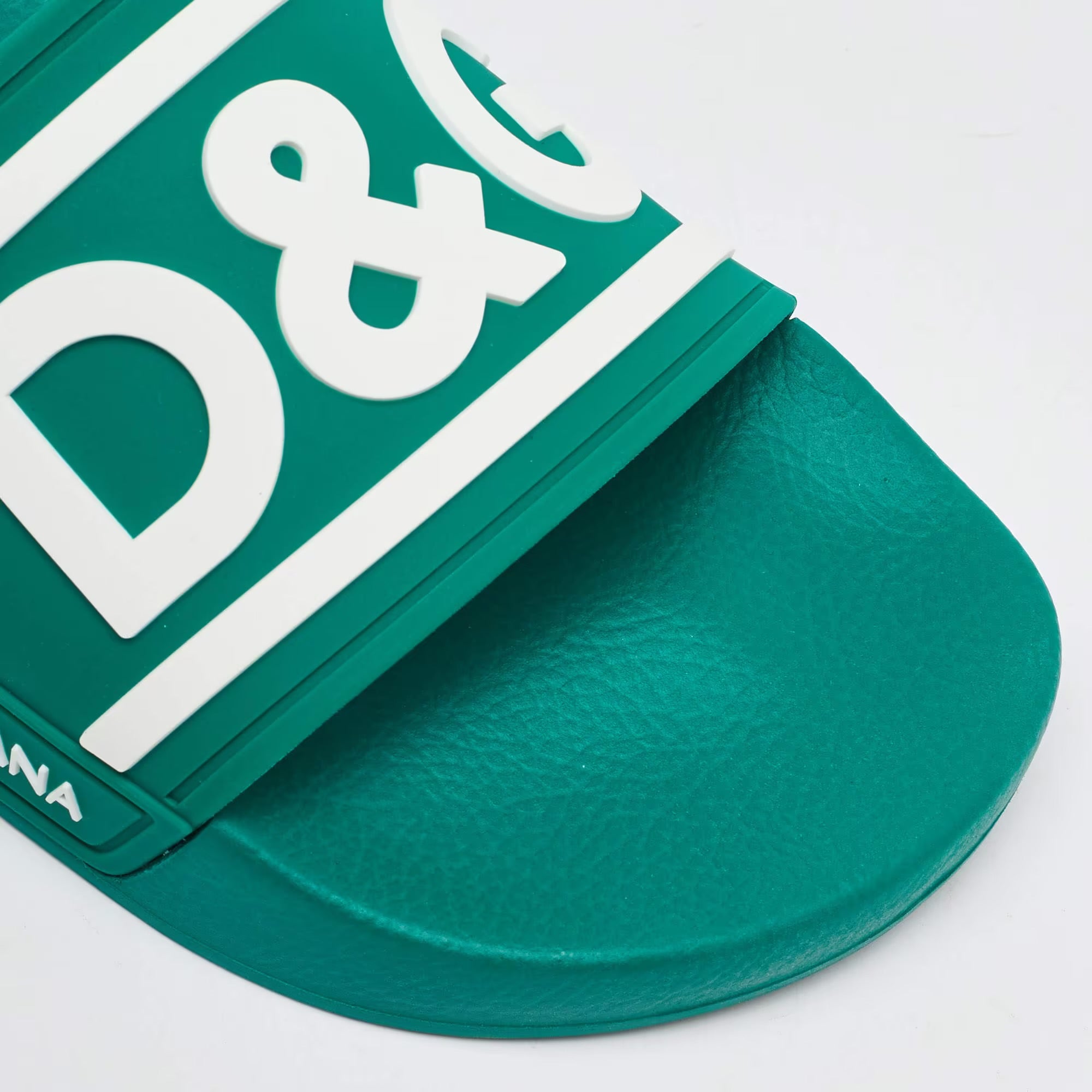 Dolce & Gabbana Dark Green Rubber Logo Flat Slides Size 41