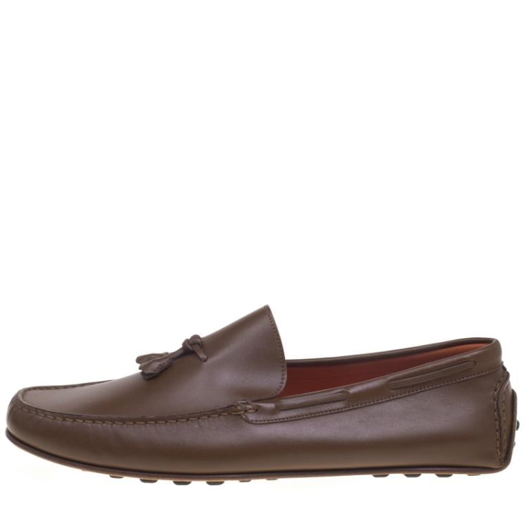 Hermes Brown Leather Leonard Tassel Moccasins Size 44