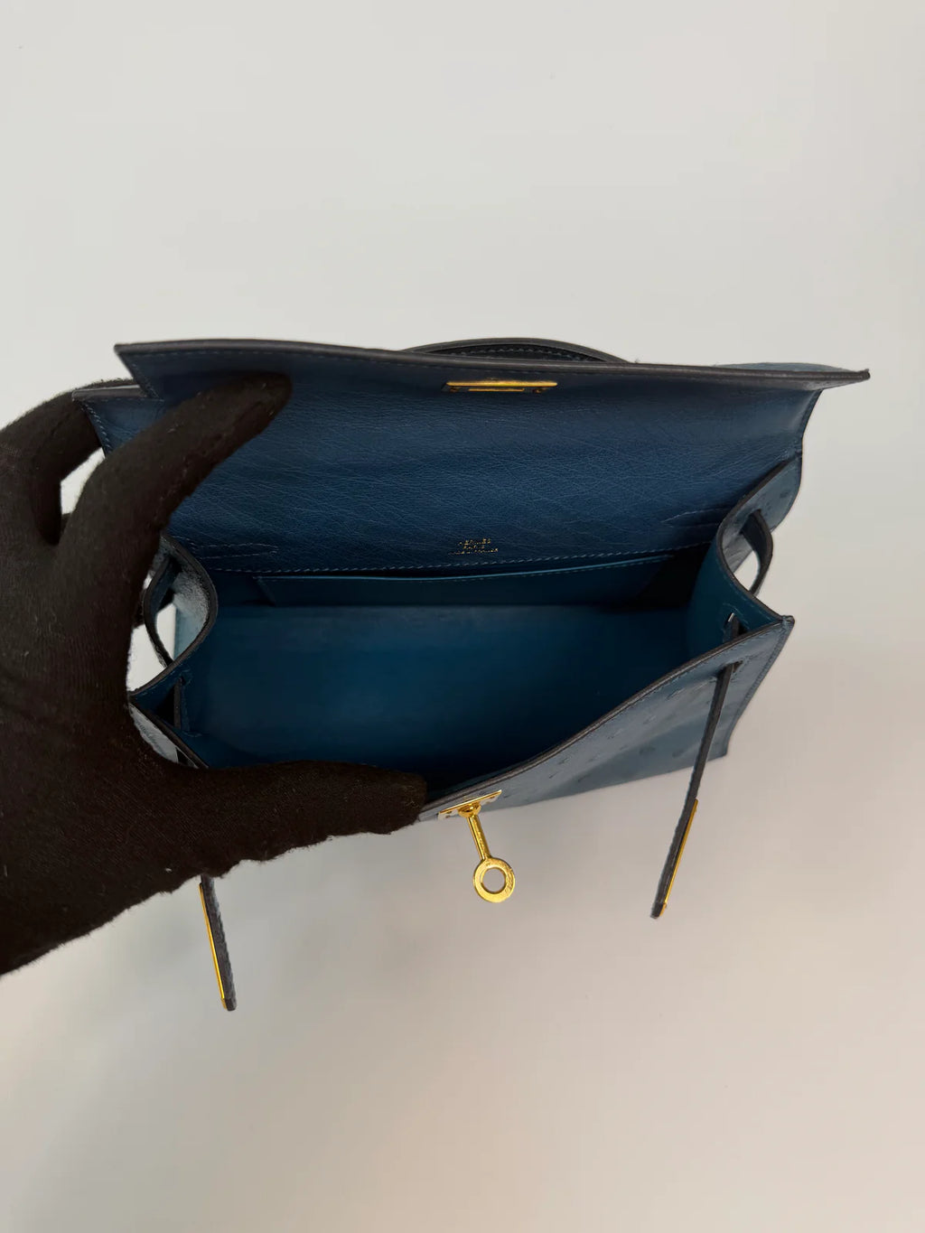 HERMÉS KELLY POCHETTE IN COLVERT OSTRICH WITH GOLD HARDWARE