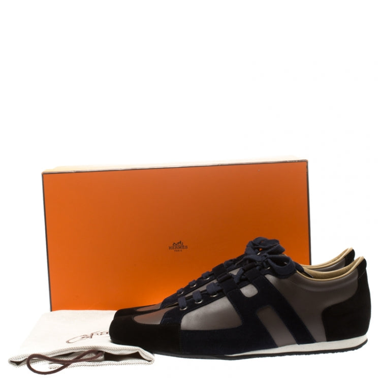 Hermes Tricolor Leather And Suede Tie Break Sneakers Size 45