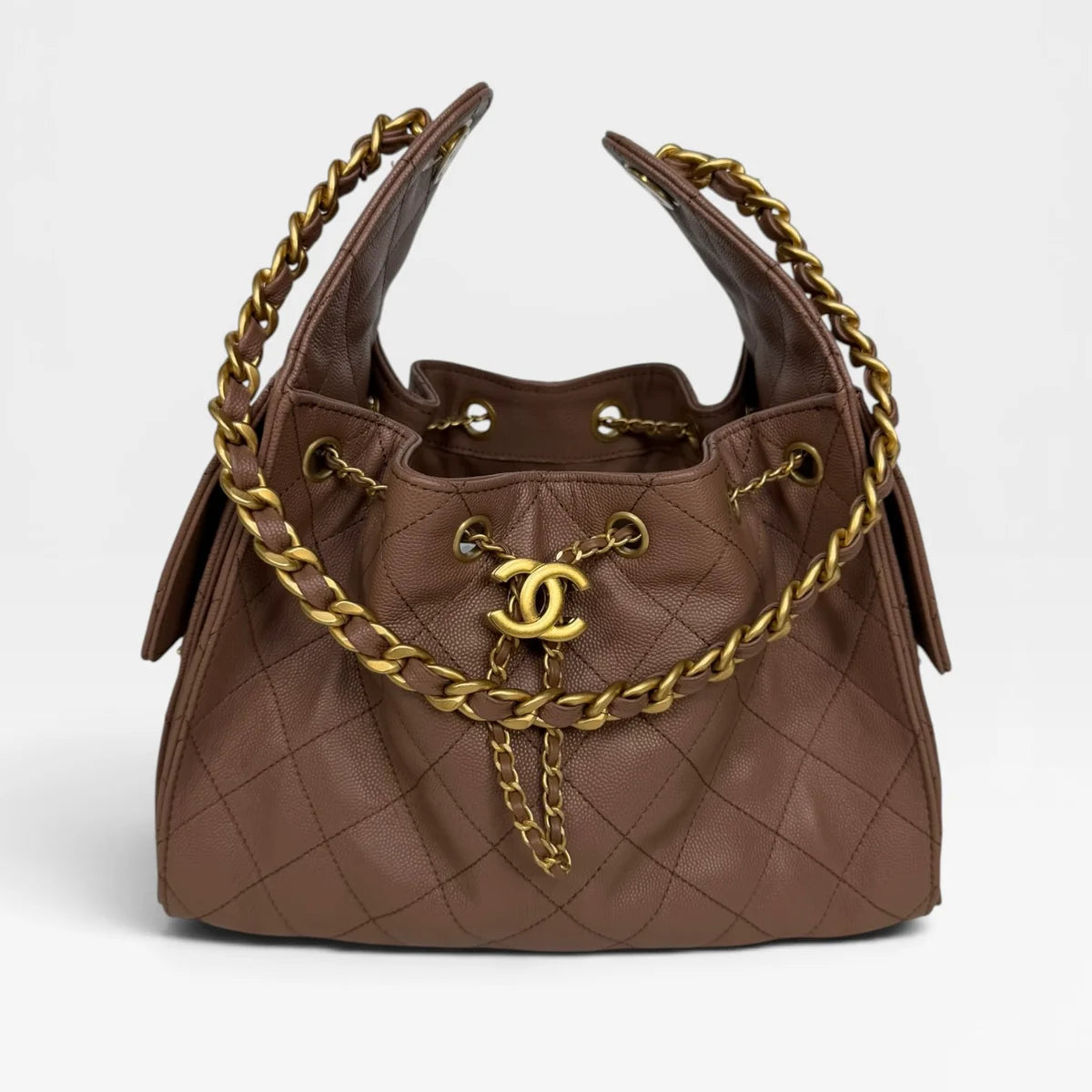 CHANEL 25 SMALL IN BROWN CAVIAR LEATHER WITH GOLD HARDWARE