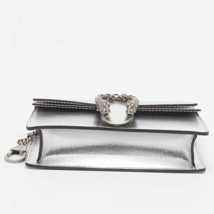 Gucci Dionysus Crystal Super Mini Silver Leather Shoulder Bag