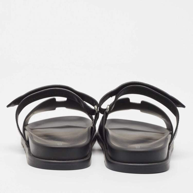 Hermes Black Leather Chypre Sandals Size 45.5
