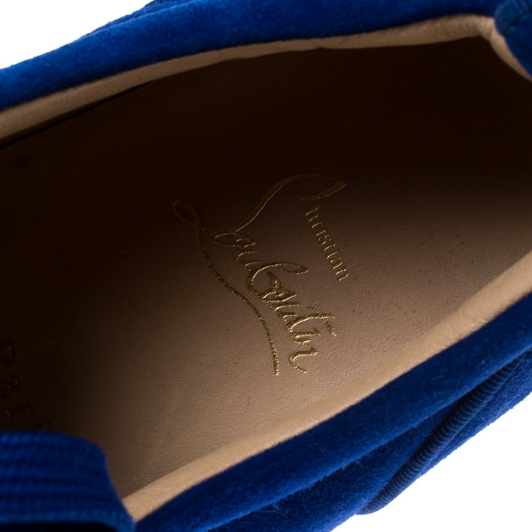Christian Louboutin Cobalt Blue Suede Louis Junior Spikes Sneakers Size 43