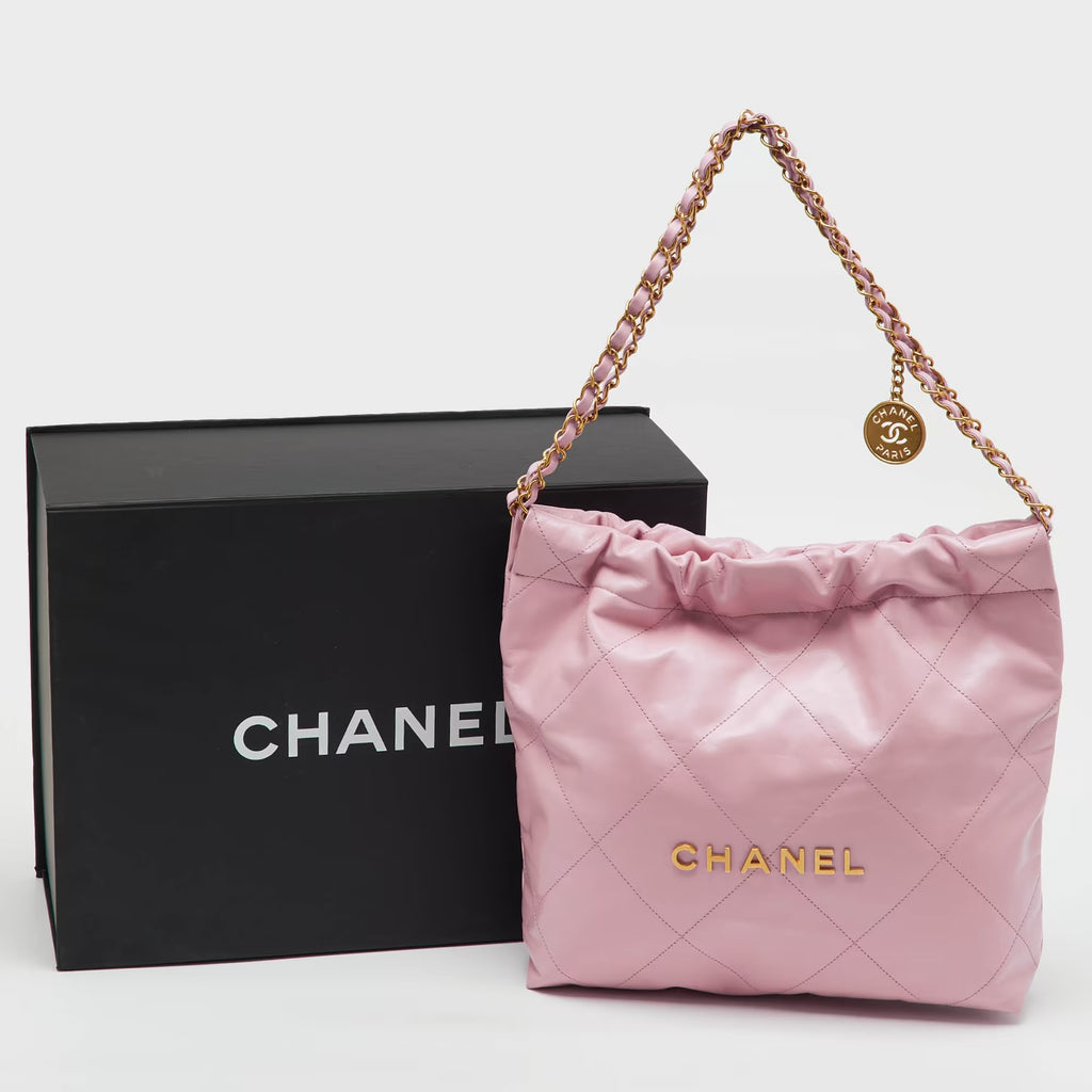 Chanel Light Pink Quilted Shiny Leather Small 22 Bag