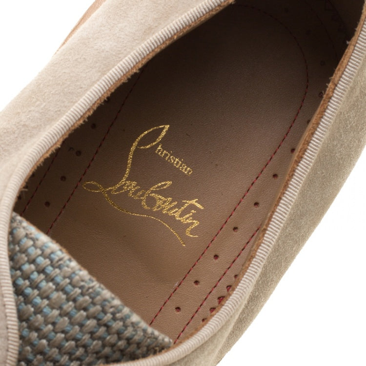 Christian Louboutin Beige Suede and Linen Bruno Orlato Lace Up Derby Size 42.5