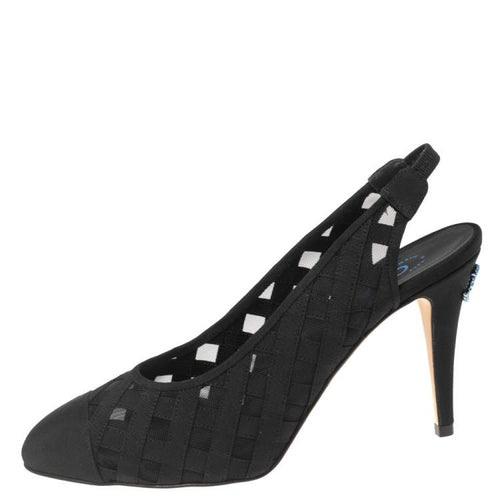 Chanel Black Mesh and Fabric Cap Toe Slingback Pumps Size 39