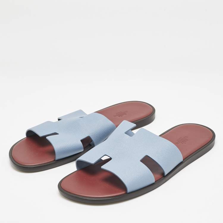 Hermes Blue Leather Izmir Flat Sandals Size 44.5