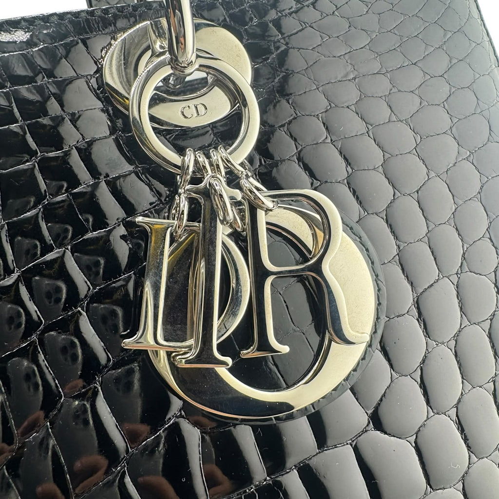Christian Dior Black Shiny Niloticus Crocodile Large Lady Dior Bag