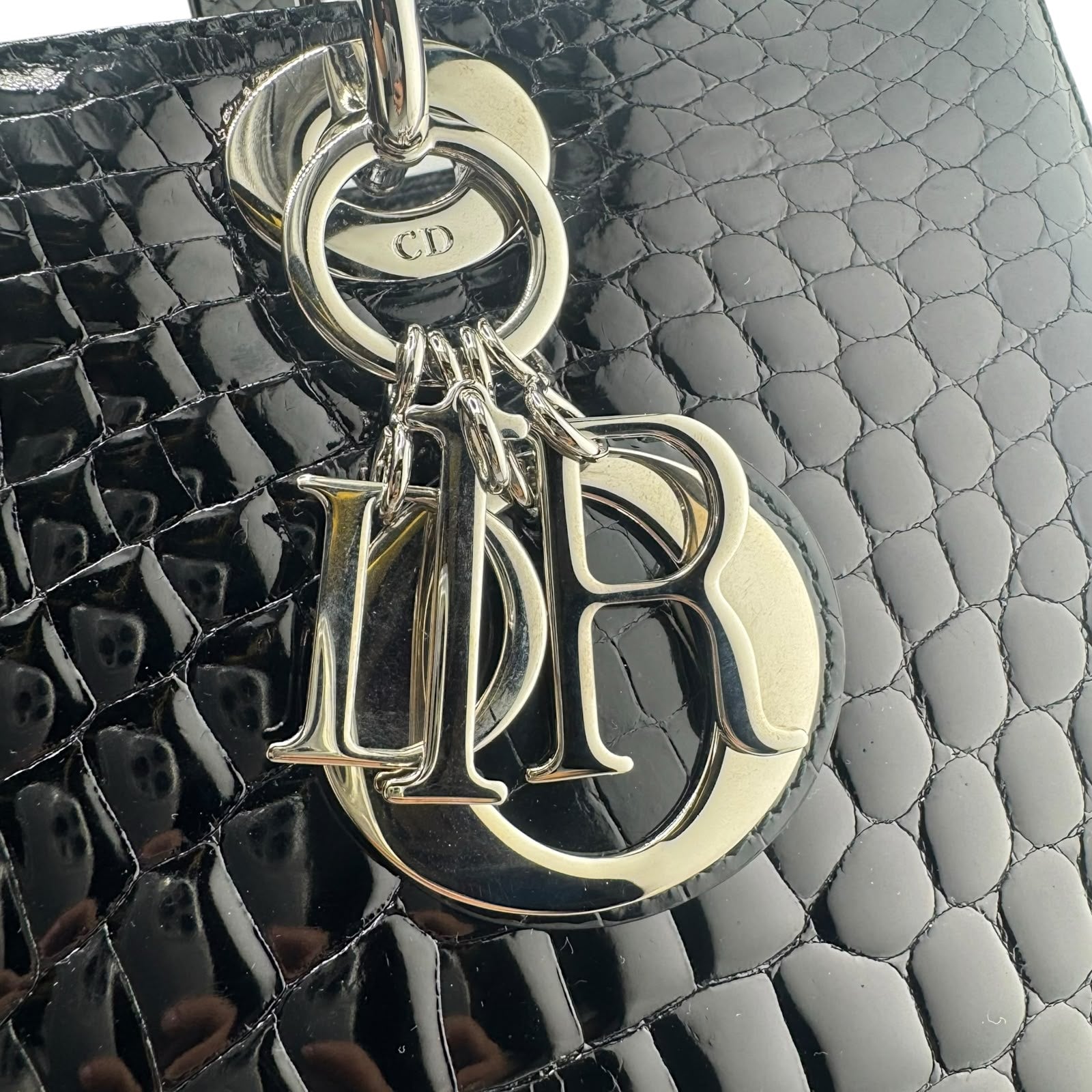 Christian Dior Black Shiny Niloticus Crocodile Large Lady Dior Bag