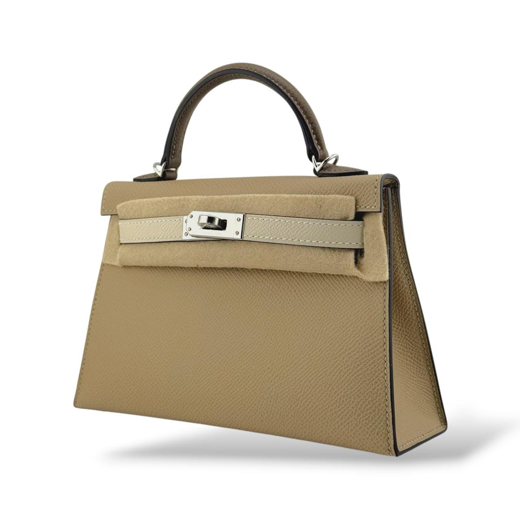 Hermes Kelly Mini Tricolor Tench/Craie/Etoupe Epsom PHW