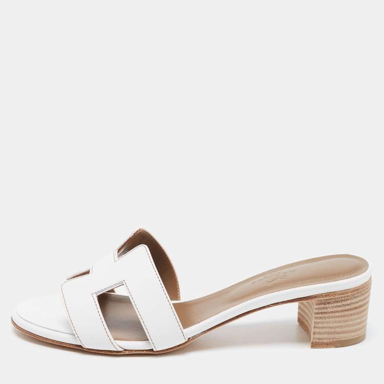 Hermes White Leather Oasis Slide Sandals Size 36.5