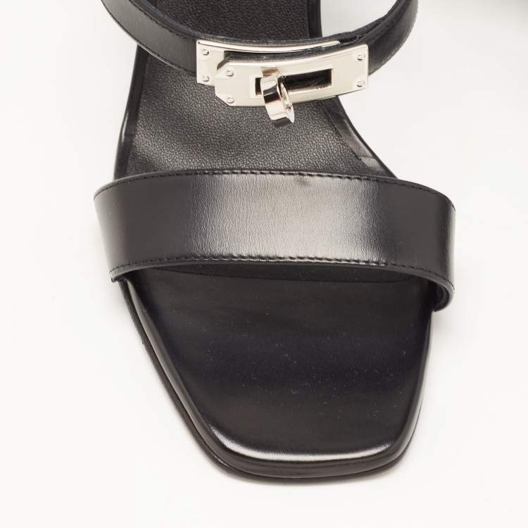 Hermes Black Leather Glamour Slingback Sandals Size 36