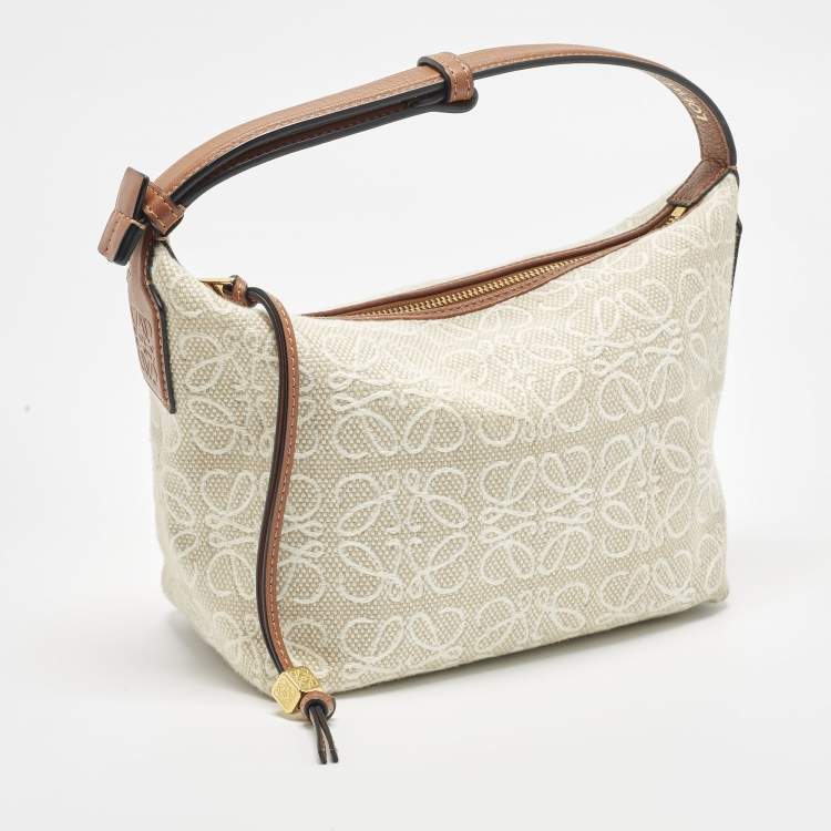 Loewe Cubi Anagram Small Brown/Beige Canvas and Leather Bag