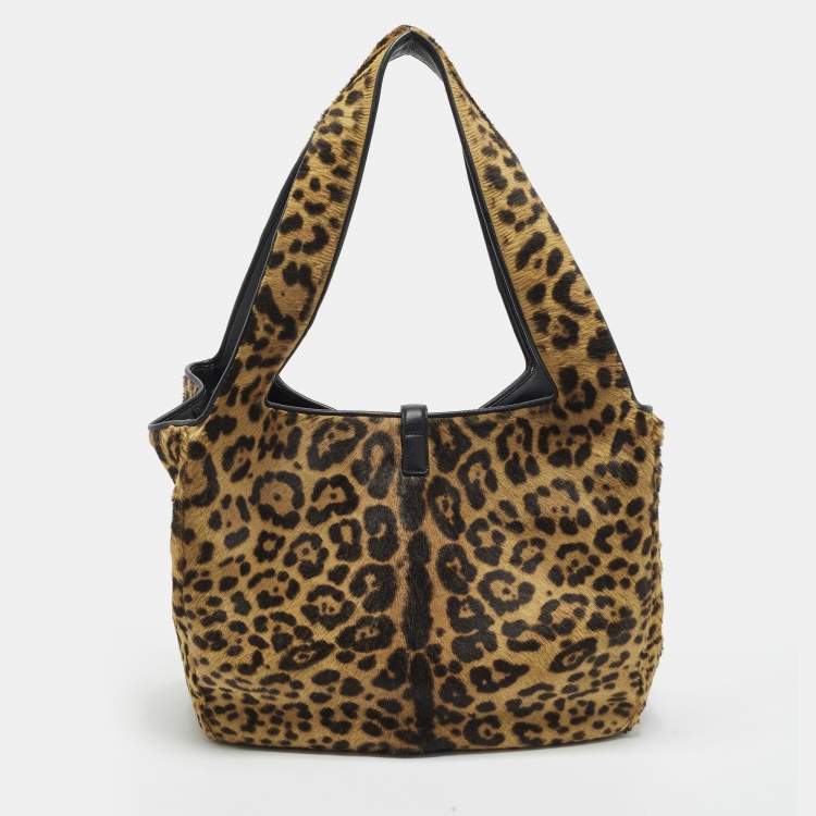 Saint Laurent LE 5 À 7 Bea Brown Leopard Print Calf Hair Tote