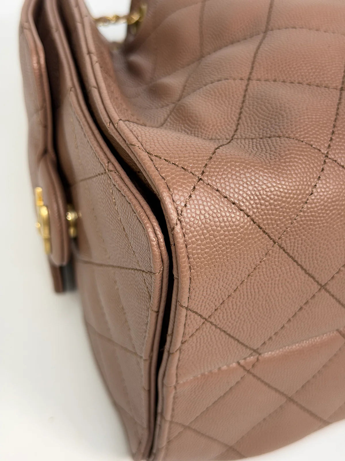 CHANEL 25 SMALL IN BROWN CAVIAR LEATHER WITH GOLD HARDWARE