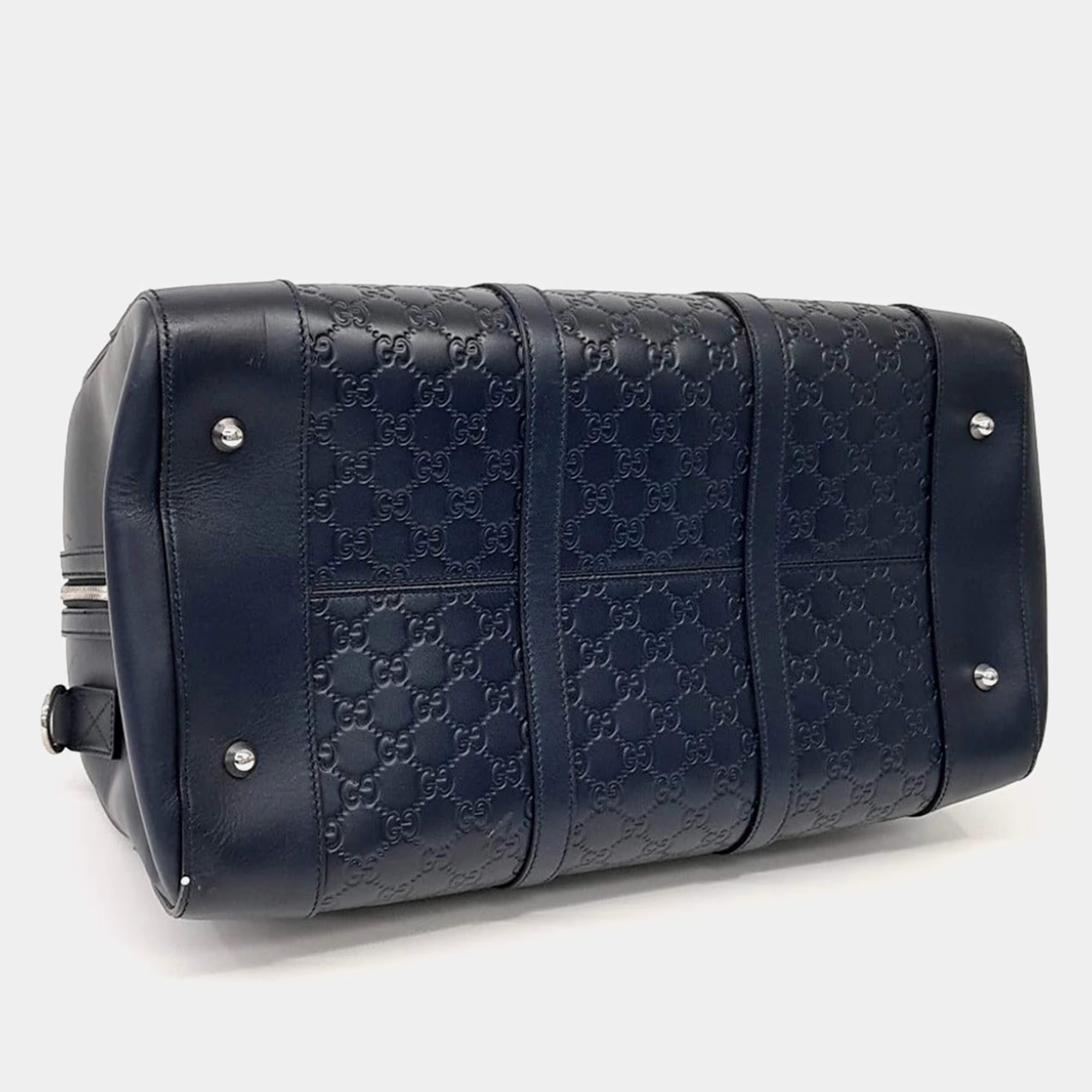 Gucci Navy Blue Leather Cima Line Travel Bag