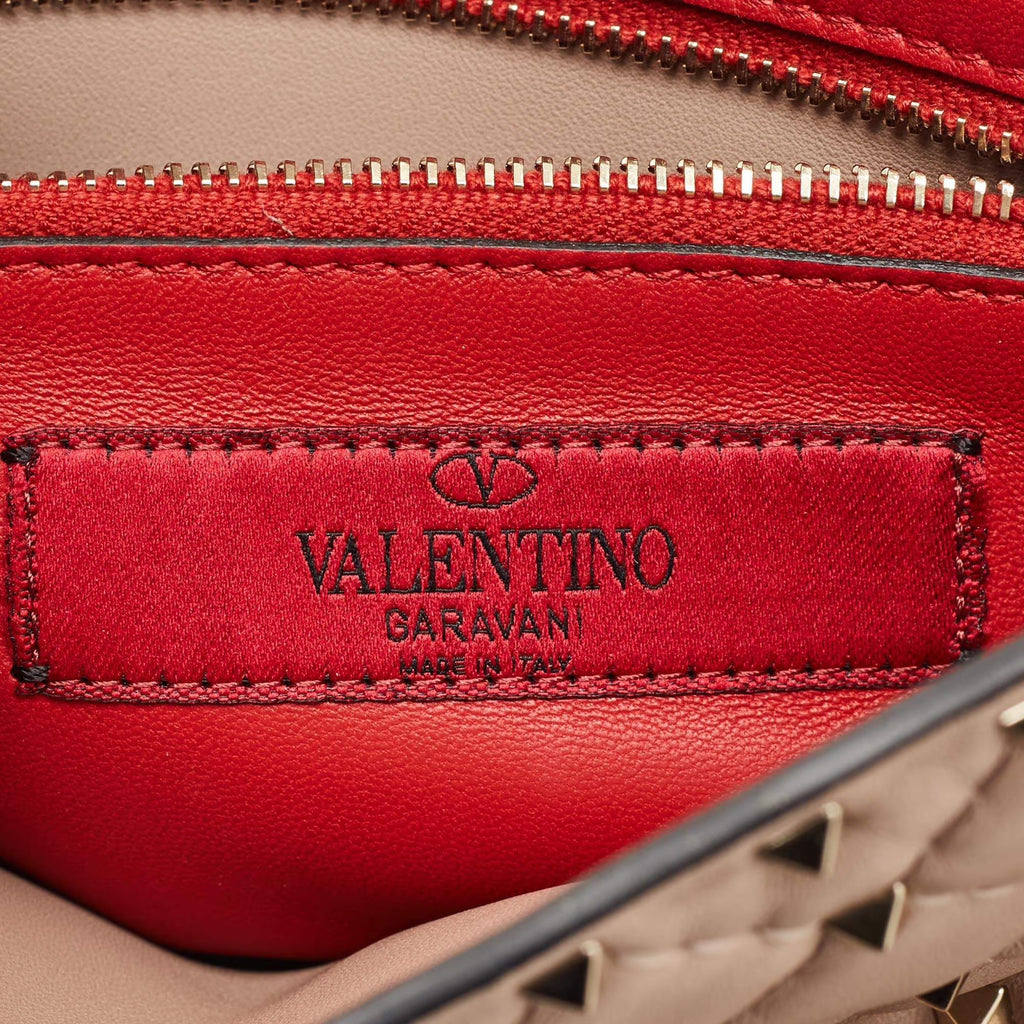 Valentino Rockstud Spike Medium Old Rose Leather Top Handle Bag