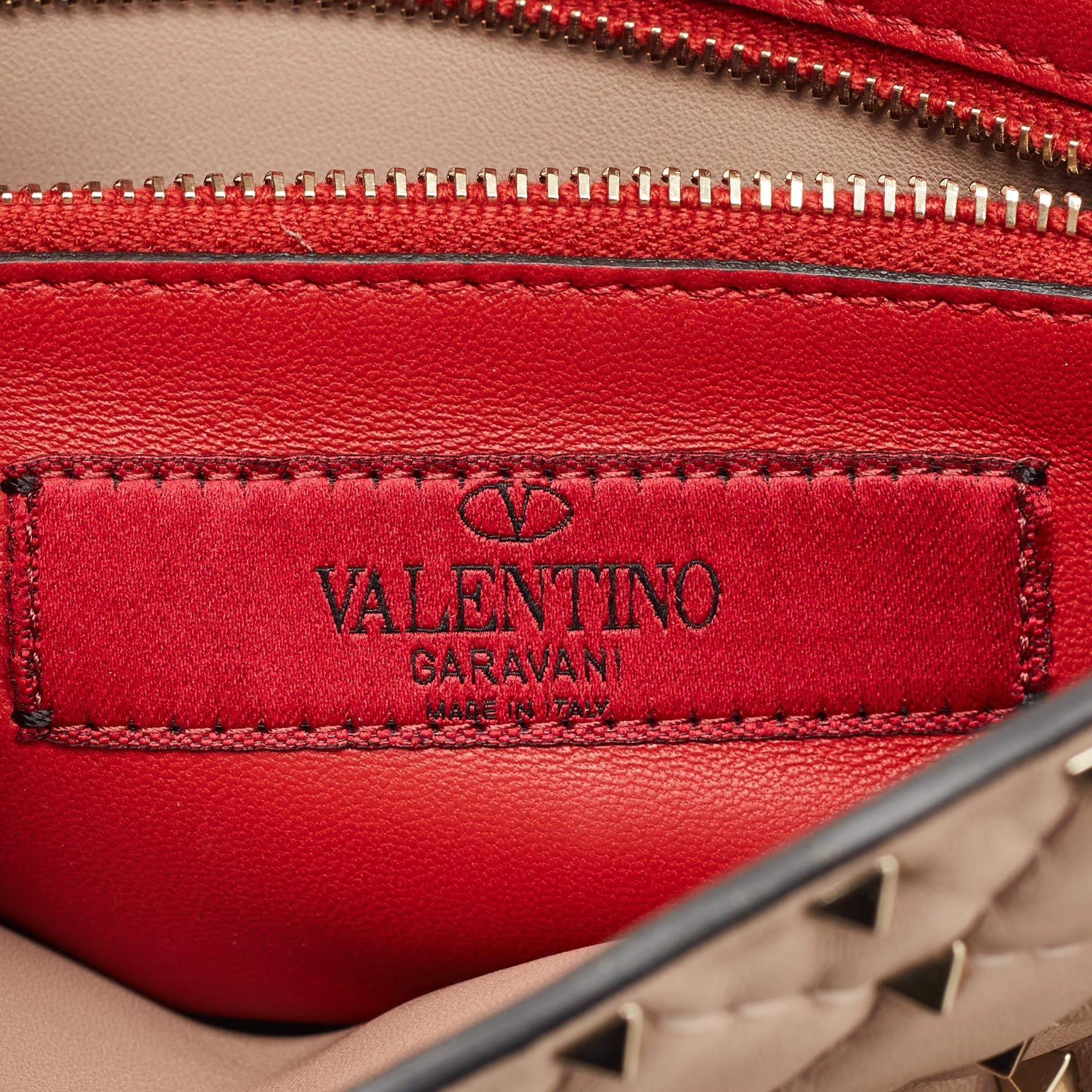 Valentino Rockstud Spike Medium Old Rose Leather Top Handle Bag
