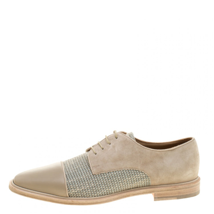 Christian Louboutin Beige Suede and Linen Bruno Orlato Lace Up Derby Size 42.5