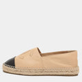 Chanel CC Cap Toe Size 38 Beige/Black Leather Espadrille Flats