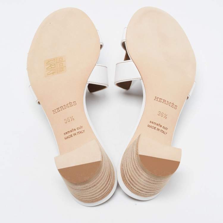 Hermes White Leather Oasis Slide Sandals Size 36.5