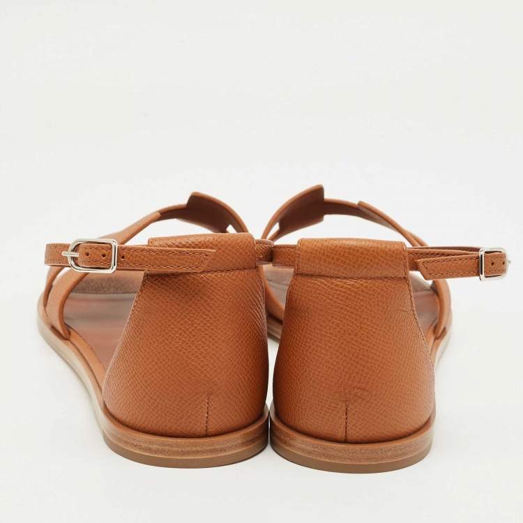 Hermes Brown Leather Santorini Ankle Strap Sandals Size 38