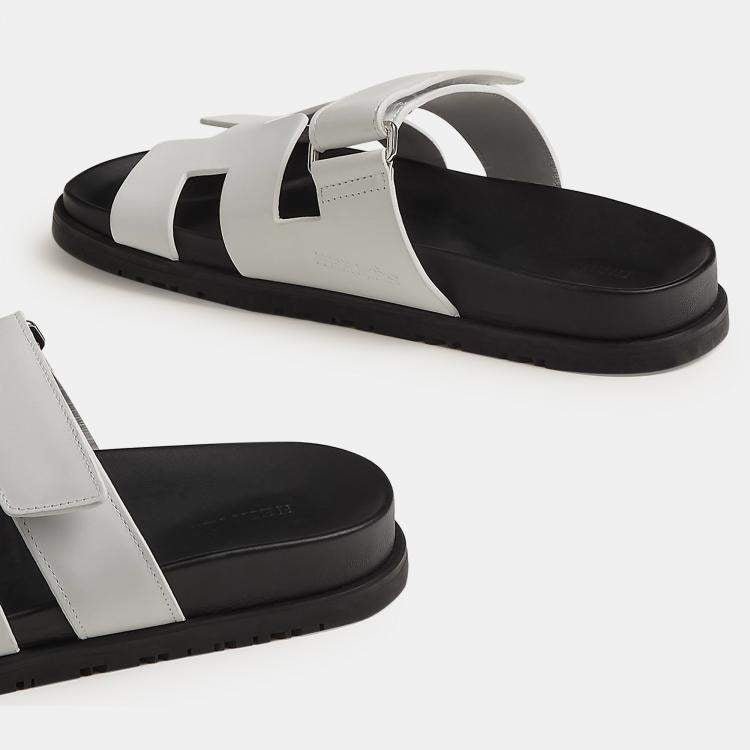 Hermes Black and white Rubber Chypre sandal 36
