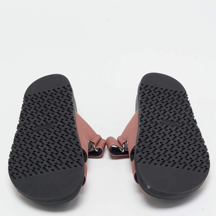 Hermes Pink Satin Chypre Slides Size 36