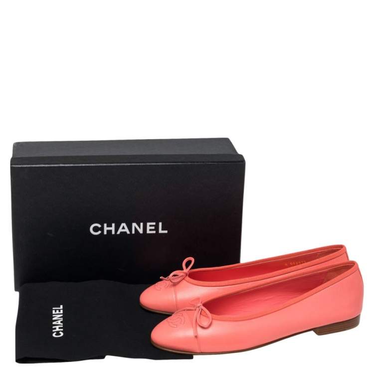 Chanel Coral Pink Leather CC Cap Toe Bow Ballet Flats Size 40