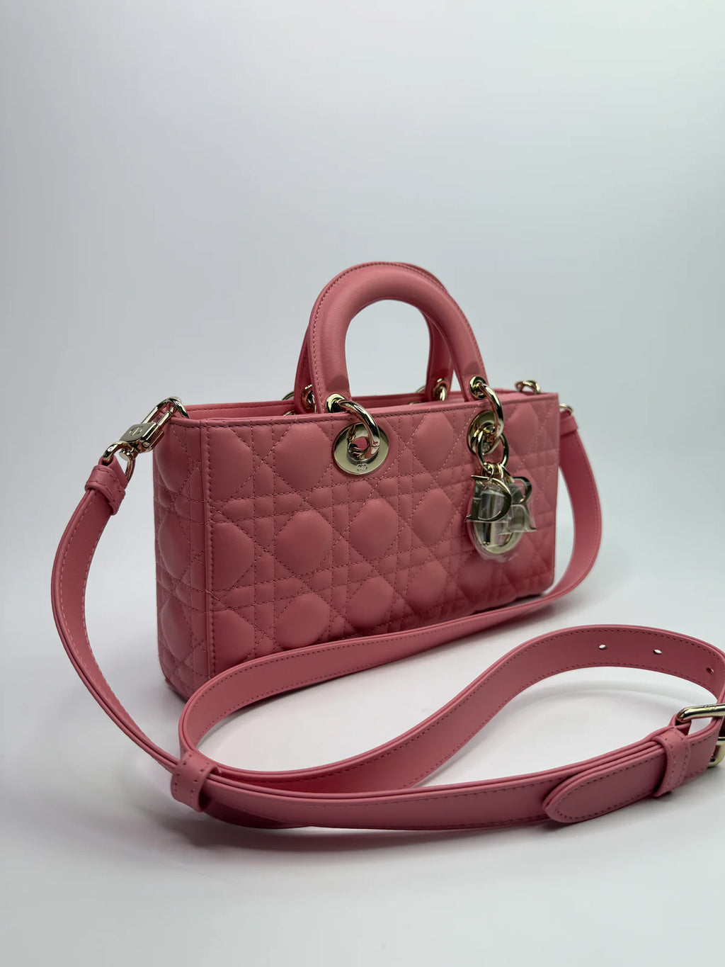 CHRISTIAN DIOR MEDIUM D-JOY IN PINK WITH PALE GOLD HARDWARE