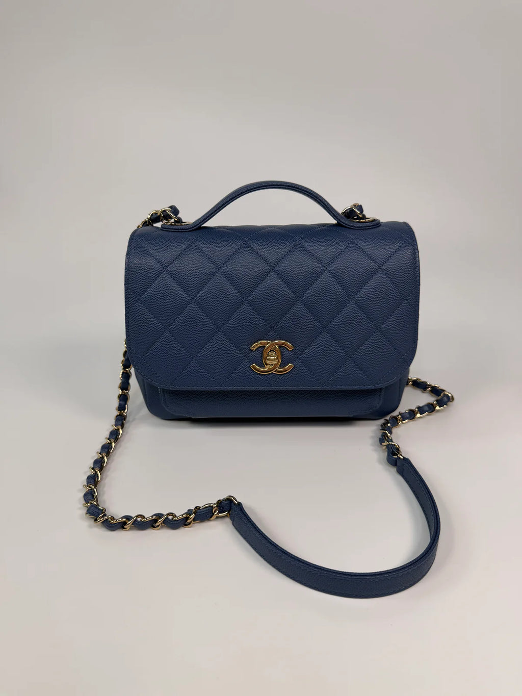 CHANEL MEDIUM BUSINESS AFFINITY BAG IN BLUE CAVIAR WITH GOLD HARDWARE