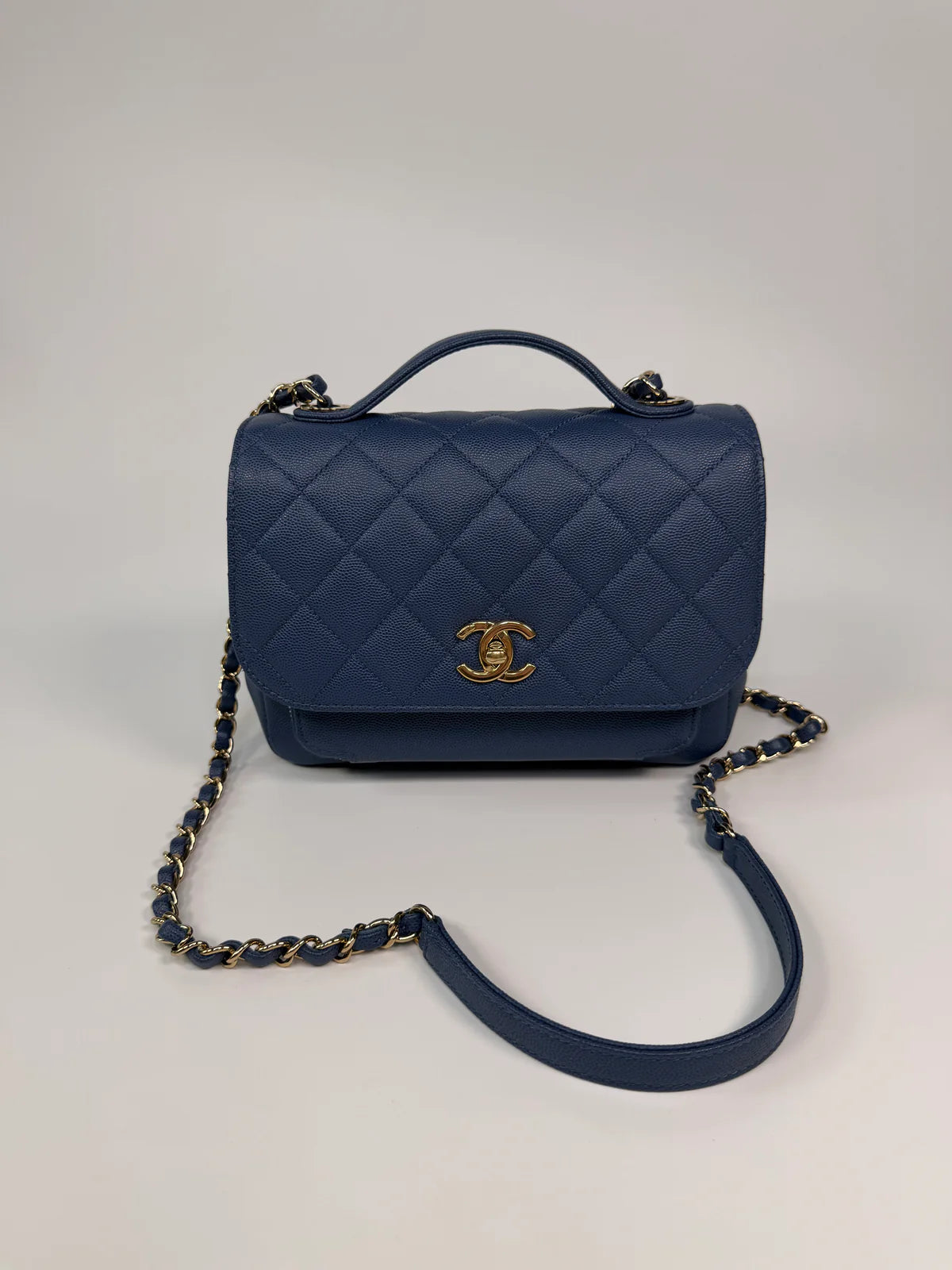 CHANEL MEDIUM BUSINESS AFFINITY BAG IN BLUE CAVIAR WITH GOLD HARDWARE