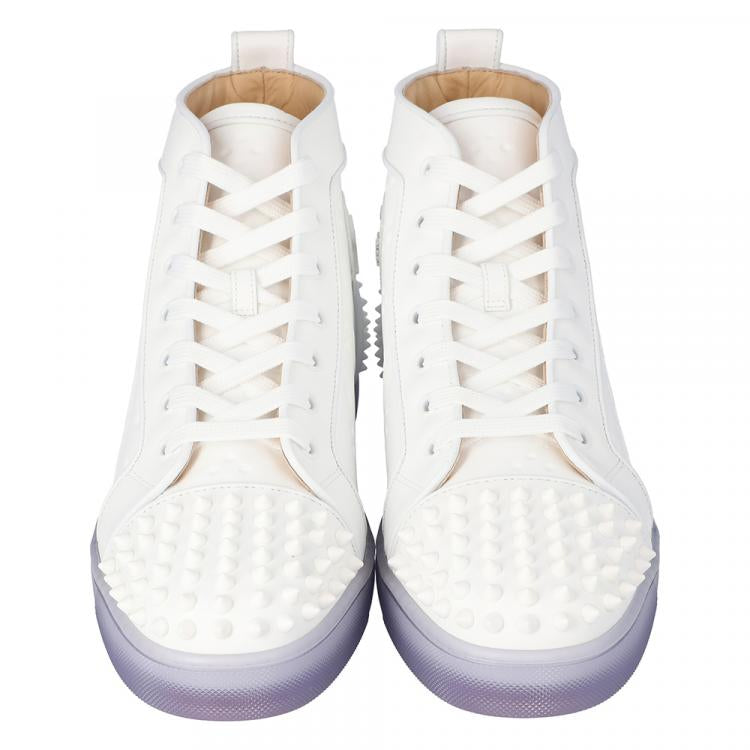 Christian Louboutin White Embossed "LoubinTheSky" Leather Lou Spikes 2 High-Top Sneakers Size 45