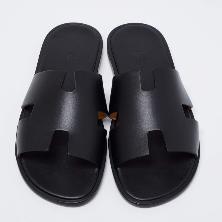 Hermes Black Leather Izmir Slide Sandals Size 40