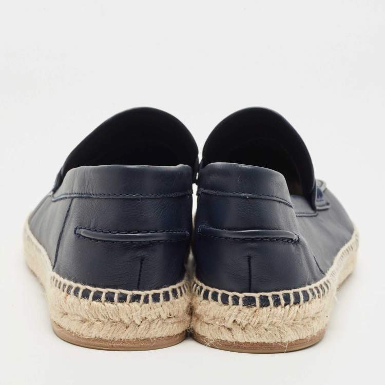 Hermes Navy Blue Leather Trip Espadrilles Size 46
