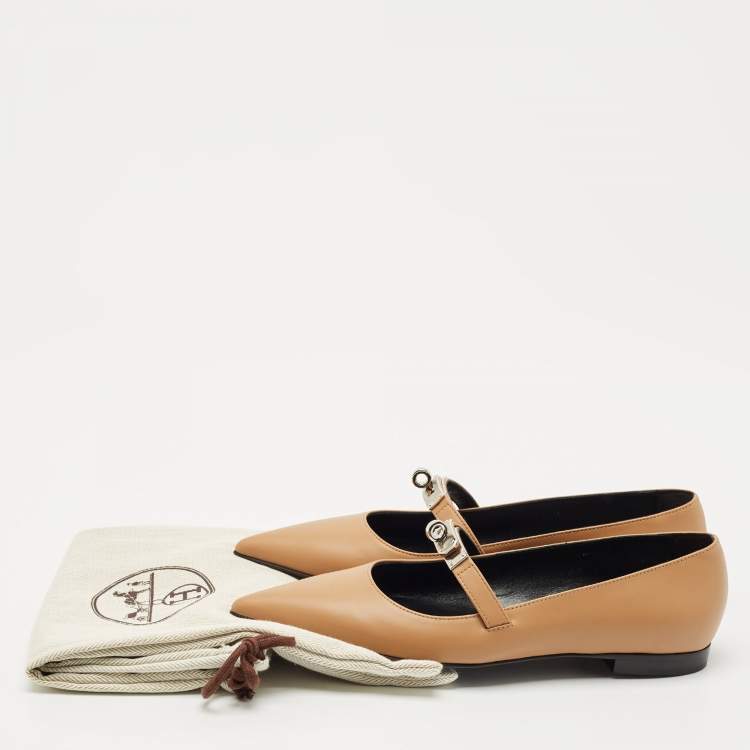 Hermès Brown Leather Pegase Mini Kelly Buckle Ballet Flats Size 36