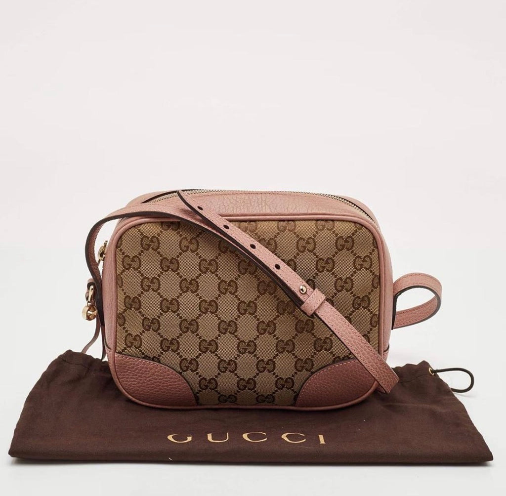 Gucci Bree Mini Beige/Light Pink GG Canvas And Leather Camera Crossbody Bag