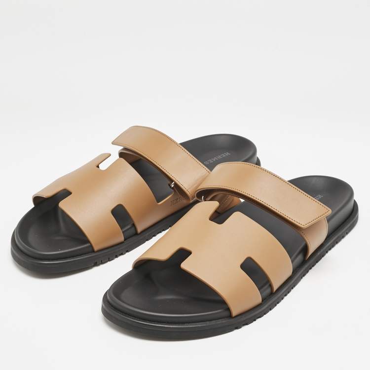 Hermes Brown Leather Chypre Sandals Size 47