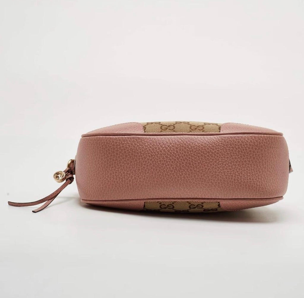 Gucci Bree Mini Beige/Light Pink GG Canvas And Leather Camera Crossbody Bag