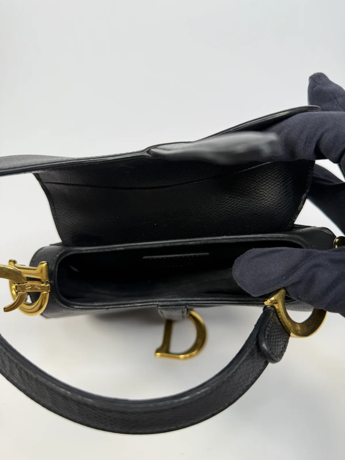 CHRISTIAN DIOR MINI SADDLE BAG IN BLACK LEATHER WITH GOLD HARDWARE