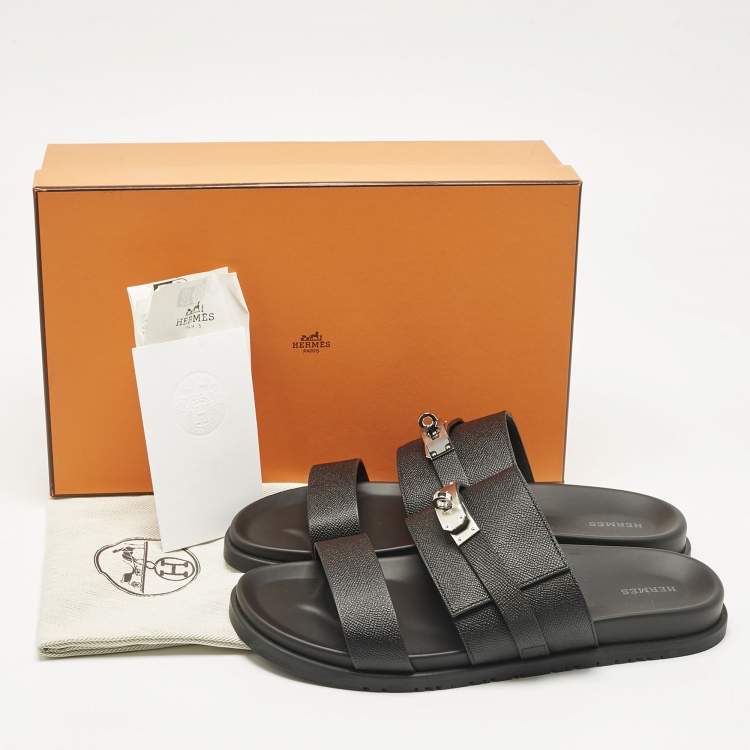 Hermès Black Leather Jackson Sandals Size 45