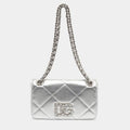 Dolce & Gabbana DG Logo Chain Silver Quilted Leather Shoulder Bag