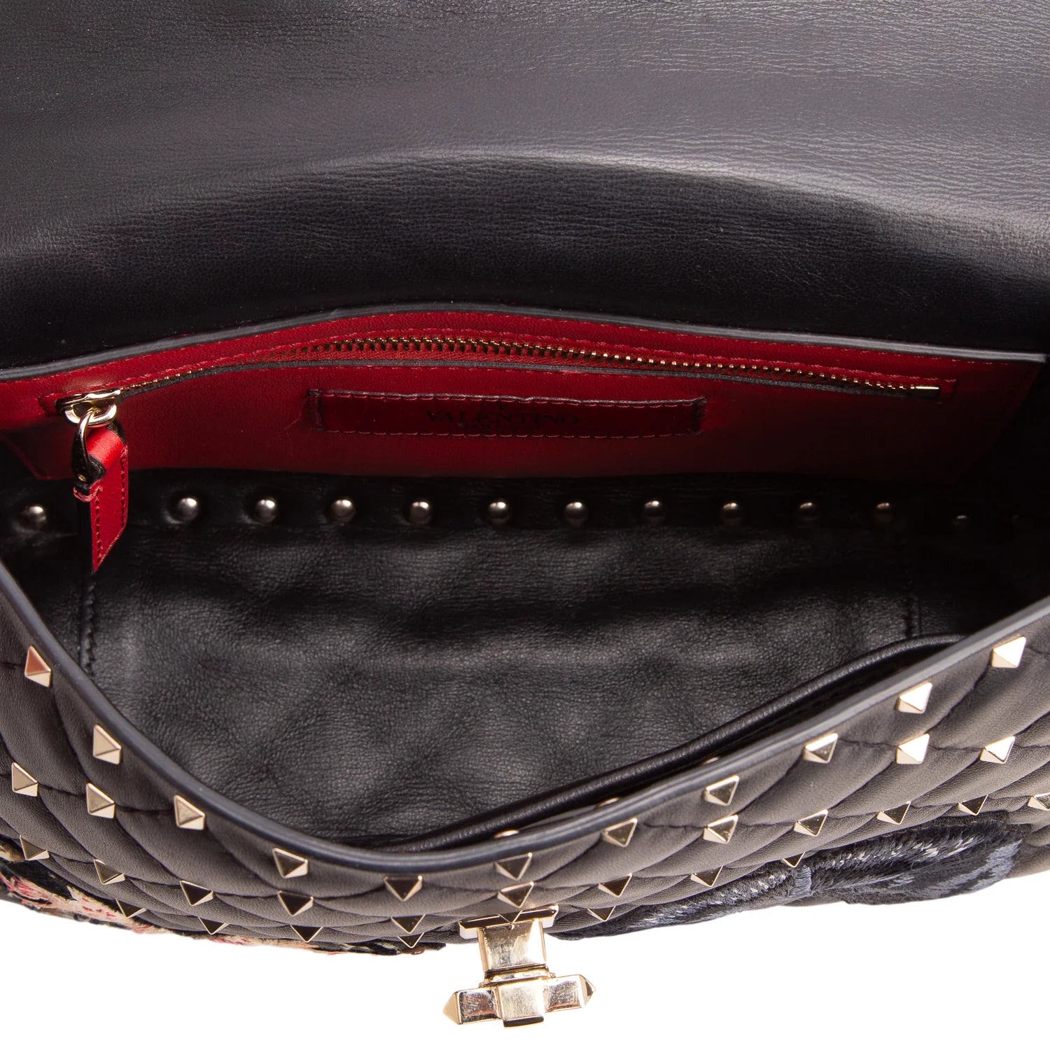 Valentino 2020 Black Nappa Leather Medium Rockstud Butterfly Embroidered Spike Shoulder Bag