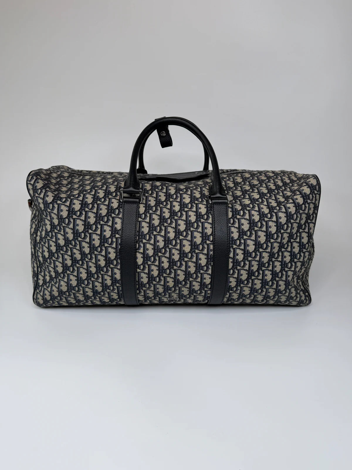 CHRISTIAN DIOR OBLIQUE CANVAS TRAVEL BAG WITH SILVER HARDWARE