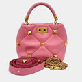 Valentino Pink Leather Rockstud Tote and Shoulder Bag
