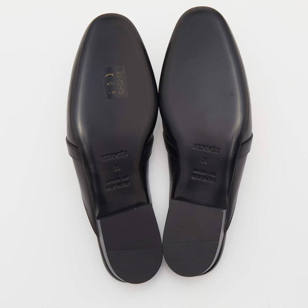 Hermes Black Leather Oz Mules Size 36