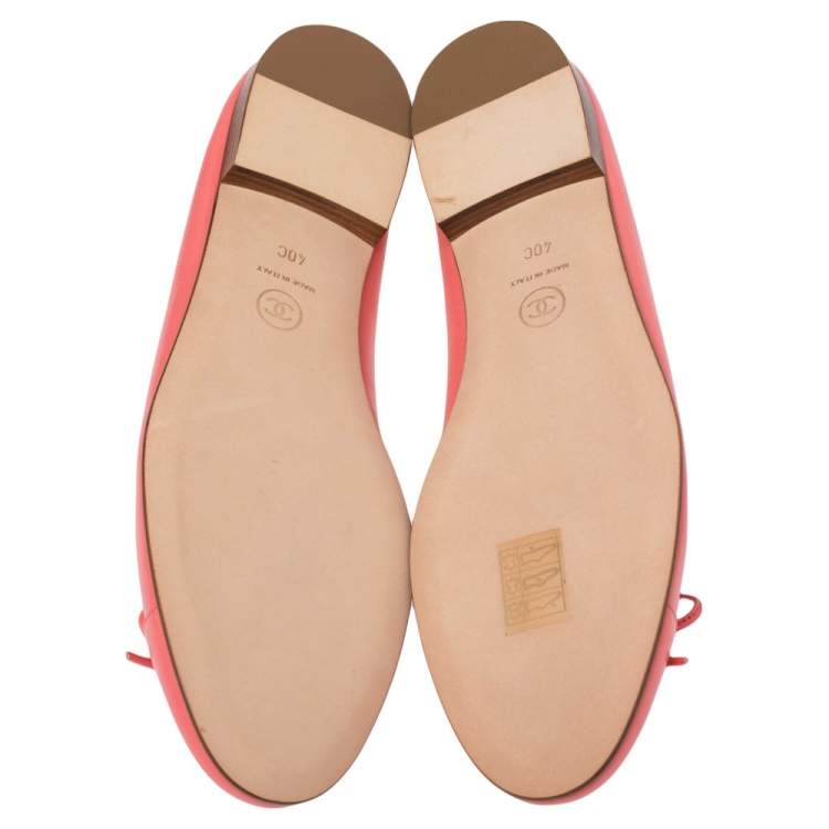Chanel Coral Pink Leather CC Cap Toe Bow Ballet Flats Size 40