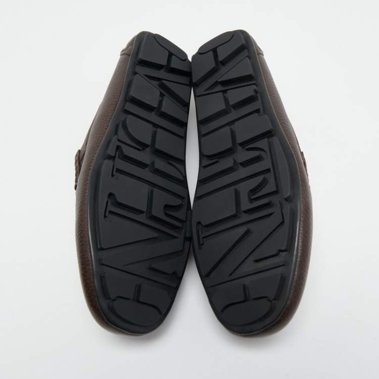 Valentino Dark Brown Leather VLogo Signature Loafers Size 44