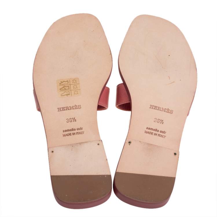 Hermes Pink Leather Oran Flat Slides Size 36.5